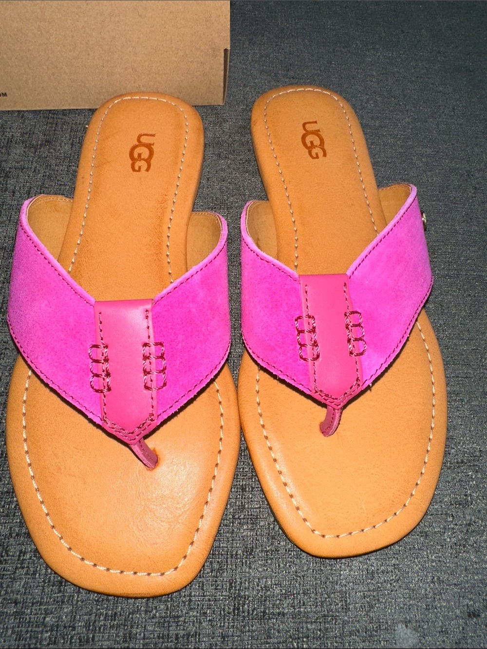 UGG Women's Hot Pink Suede Thong Sandals